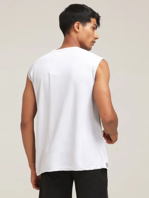 White_Polyester_Western_Wear_Sleeveless_Typography_Round_Neck_T_Shirt_For_Men