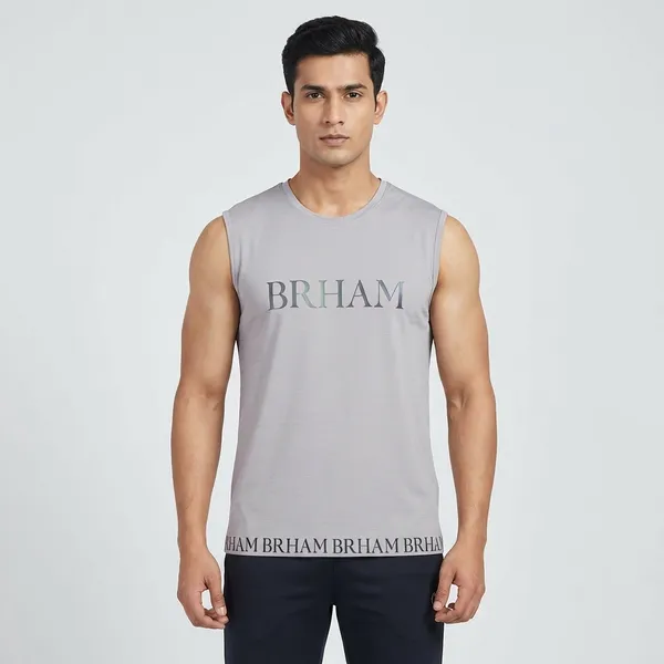 White_Polyester_Western_Wear_Sleeveless_Typography_Round_Neck_T_Shirt_For_Men