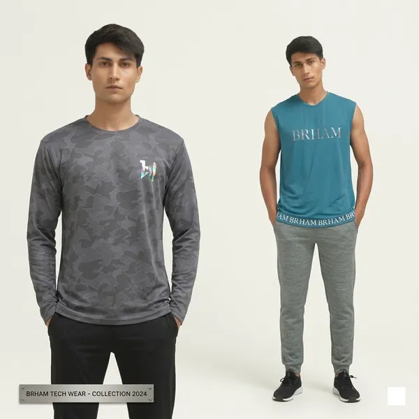 Grey_And_Blue_Polyester_Western_Wear_Full_Sleeve_And_Half_Sleeve_Printed_Round_Neck_T_Shirt_For_Men_Pack_Of_2