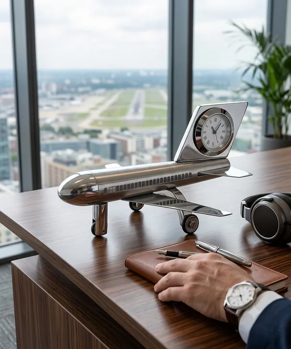 ZAHEPA_Metal_Aeroplane_Miniature_Table_Clock,_Analog_Aircraft_Model_Desk_Timepiece,_Polished_Steel_Decorative_Showpiece_for_Office_Desktop_Decor,_Corporate_Gift_for_Men_&_Professionals_(Silver)