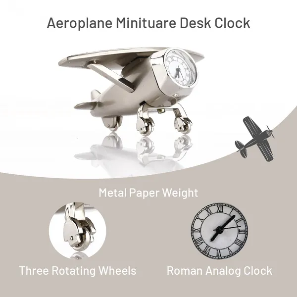 ZAHEPA_Aeroplane_Miniature_Table_Clock_&_Paper_Weight_–_Stylish_Analog_Desk_Clock_with_Roman_Numerals,_Vintage_Home_Office_Decor_&_Corporate_Gift