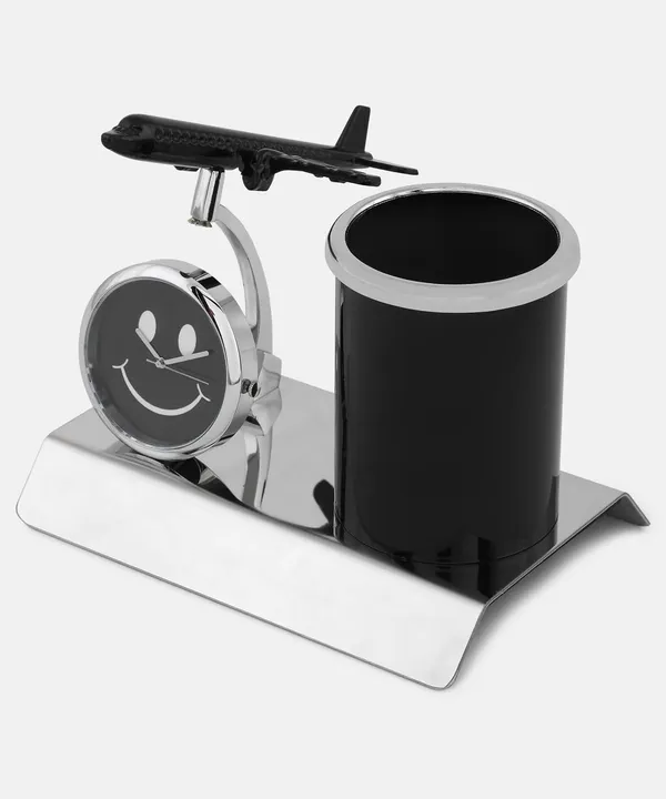 ZAHEPA_Aeroplane_Miniature_Metal_Pen_Stand_with_Analog_Table_Clock,_Desktop_Organizer_Pencil_Holder,_Stylish_Desk_Accessory_for_Office_Table_Decor,_Storage_Box,_Corporate_Gift_for_Men_(Black)