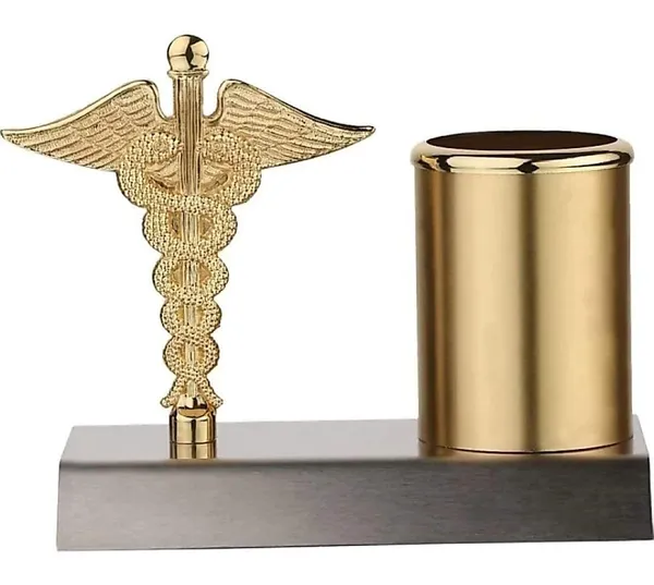 ZAHEPA_Caduceus_Symbol_Metal_Pen_Stand,_Doctor_Desk_Organizer_Pencil_Holder,_Stylish_Stationery_Storage_Box_for_Office_Table_Decor,_Medical_Accessory,_Gift_for_Professionals_&_Teachers