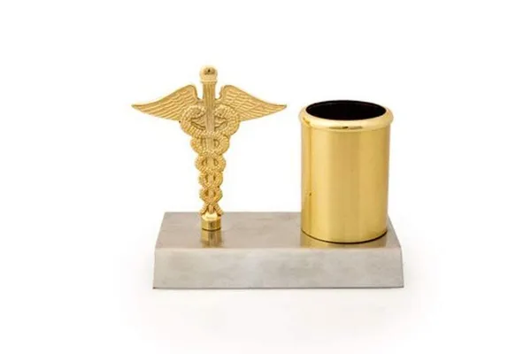 ZAHEPA_Caduceus_Symbol_Metal_Pen_Stand,_Doctor_Desk_Organizer_Pencil_Holder,_Stylish_Stationery_Storage_Box_for_Office_Table_Decor,_Medical_Accessory,_Gift_for_Professionals_&_Teachers