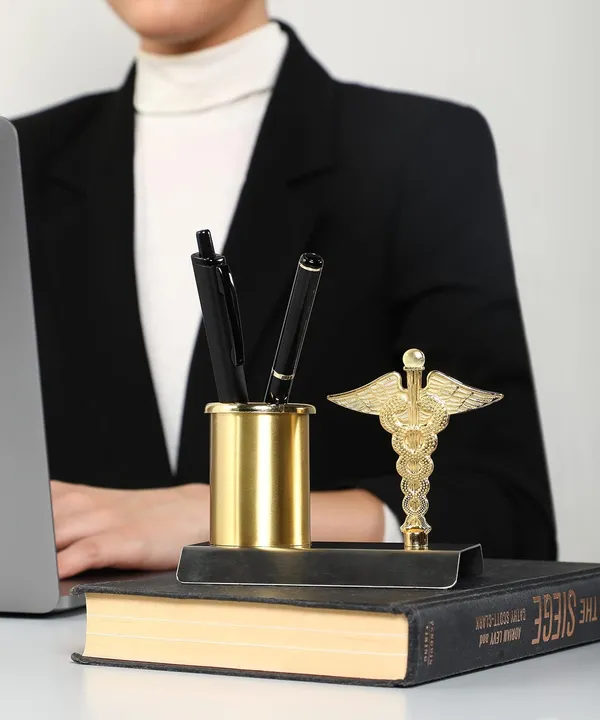 ZAHEPA_Caduceus_Symbol_Metal_Pen_Stand,_Doctor_Desk_Organizer_Pencil_Holder,_Stylish_Stationery_Storage_Box_for_Office_Table_Decor,_Medical_Accessory,_Gift_for_Professionals_&_Teachers