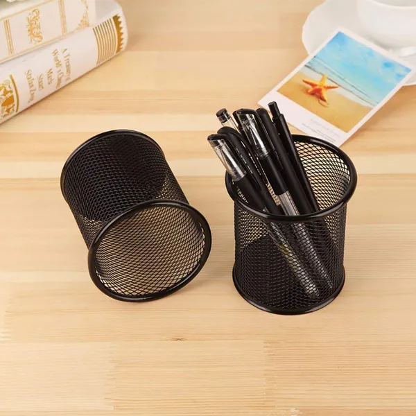ZAHEPA_Mesh_Pen_Stand_Metal_Holder_for_Office_Desk,_Stylish_Pencil_Penstand_Organizer_for_Table,_Stationery_Storage_Box_for_Pencils_Supplies_Accessories,_Decorative_Desk_Organizer_Gift_(Pack_of_4)