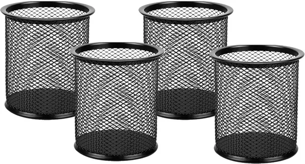 ZAHEPA_Mesh_Pen_Stand_Metal_Holder_for_Office_Desk,_Stylish_Pencil_Penstand_Organizer_for_Table,_Stationery_Storage_Box_for_Pencils_Supplies_Accessories,_Decorative_Desk_Organizer_Gift_(Pack_of_4)