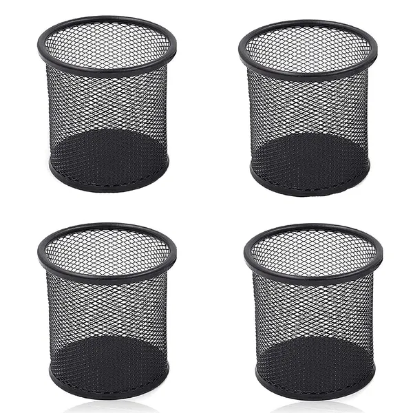 ZAHEPA_Mesh_Pen_Stand_Metal_Holder_for_Office_Desk,_Stylish_Pencil_Penstand_Organizer_for_Table,_Stationery_Storage_Box_for_Pencils_Supplies_Accessories,_Decorative_Desk_Organizer_Gift_(Pack_of_4)