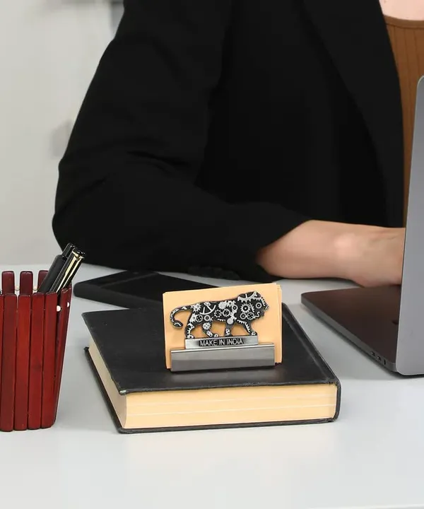 ZAHEPA_Metal_Business_Card_Holder_for_Office_Table,_Make_in_India_Themed_Visiting_Cards_Organizer,_Desk_Accessory_for_Office,_Meetings_&_Home,_Corporate_Gift_for_Professionals_&_Business_Use_(Black)