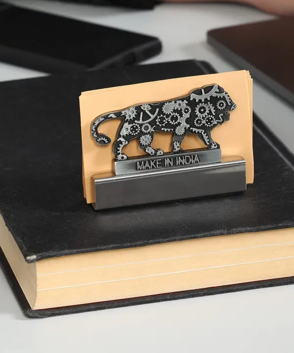 ZAHEPA_Metal_Business_Card_Holder_for_Office_Table,_Make_in_India_Themed_Visiting_Cards_Organizer,_Desk_Accessory_for_Office,_Meetings_&_Home,_Corporate_Gift_for_Professionals_&_Business_Use_(Black)