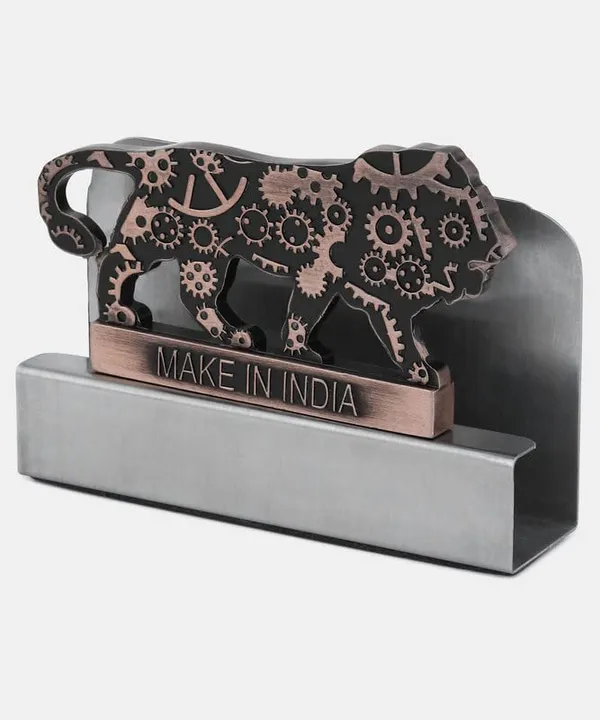 ZAHEPA_Metal_Business_Card_Holder_for_Office_Table,_Make_in_India_Themed_Visiting_Cards_Organizer,_Desk_Accessory_for_Office,_Meetings_&_Home,_Corporate_Gift_for_Professionals_&_Business_Use_(Copper)