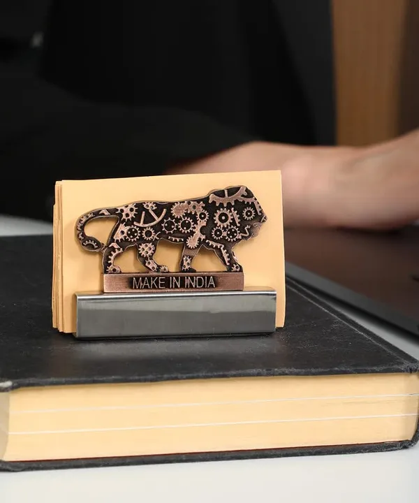 ZAHEPA_Metal_Business_Card_Holder_for_Office_Table,_Make_in_India_Themed_Visiting_Cards_Organizer,_Desk_Accessory_for_Office,_Meetings_&_Home,_Corporate_Gift_for_Professionals_&_Business_Use_(Copper)