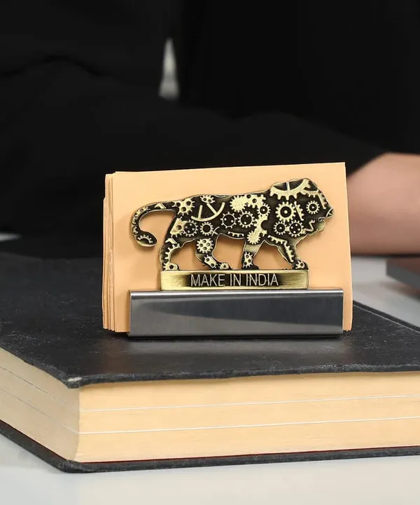 ZAHEPA_Metal_Business_Card_Holder_for_Office_Table,_Make_in_India_Themed_Visiting_Cards_Organizer,_Desk_Accessory_for_Office,_Meetings_&_Home,_Corporate_Gift_for_Professionals_&_Business_Use_(Mehndi)