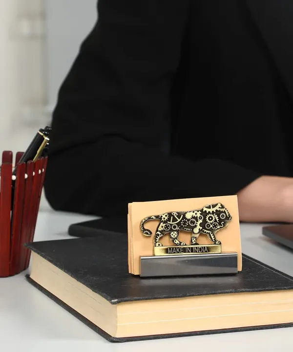 ZAHEPA_Metal_Business_Card_Holder_for_Office_Table,_Make_in_India_Themed_Visiting_Cards_Organizer,_Desk_Accessory_for_Office,_Meetings_&_Home,_Corporate_Gift_for_Professionals_&_Business_Use_(Mehndi)