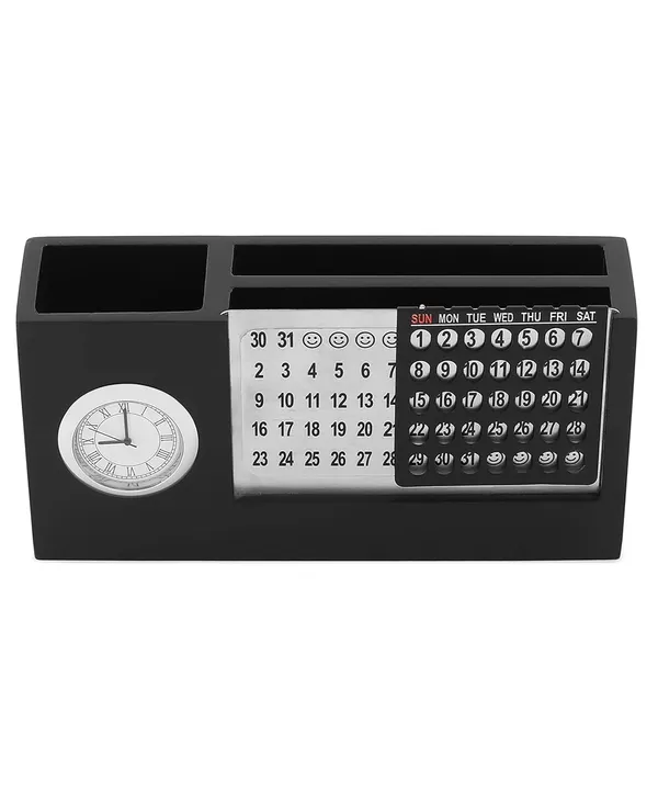 ZAHEPA_Wooden_Desk_Organizer_with_Perpetual_Calendar_&_Clock,_Pen_Stand,_Mobile_Stand,_and_Visiting_Card_Holder_for_Office_Table_&_Home_Use_(Black)