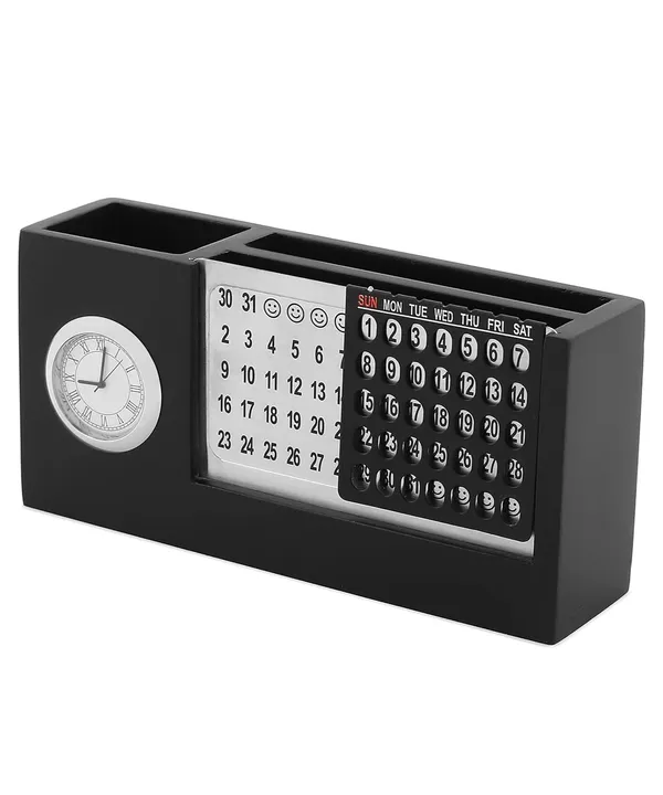 ZAHEPA_Wooden_Desk_Organizer_with_Perpetual_Calendar_&_Clock,_Pen_Stand,_Mobile_Stand,_and_Visiting_Card_Holder_for_Office_Table_&_Home_Use_(Black)