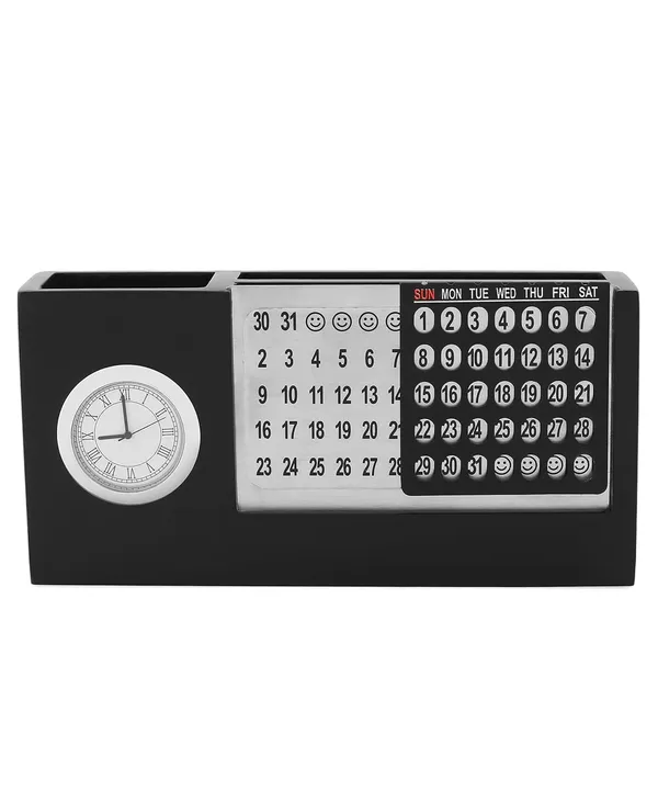 ZAHEPA_Wooden_Desk_Organizer_with_Perpetual_Calendar_&_Clock,_Pen_Stand,_Mobile_Stand,_and_Visiting_Card_Holder_for_Office_Table_&_Home_Use_(Black)