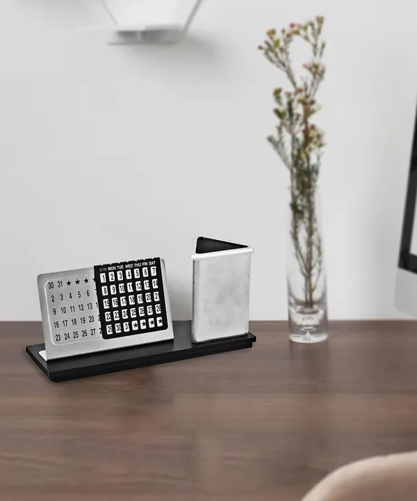 ZAHEPA_Pen_Stand_for_Office_Table,_Stylish_Perpetual_Calendar,_Desk_Organizer_with_Lifetime_Calander,_Durable_Decorative_Showpiece,_Elegant_Corporate_Gift_Set