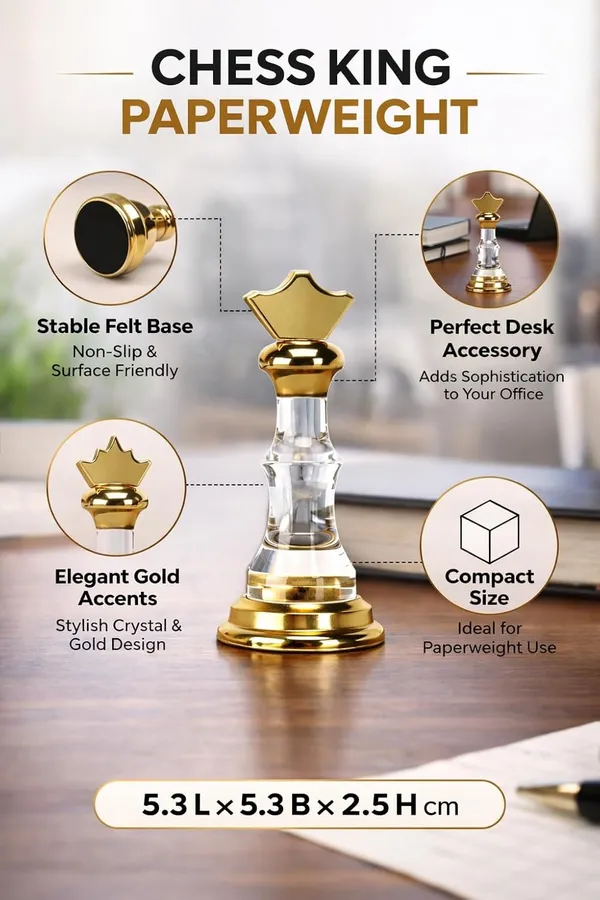 ZAHEPA_Chess_King_Acrylic_Paperweight_for_Office_Table,_Stylish_Desk_Accessory_&_Desktop_Decor,_Gold_Chess_Statue_Showpiece,_Fancy_Paper_Holder_Gift_for_Men,_Professionals,_Students_&_Corporate