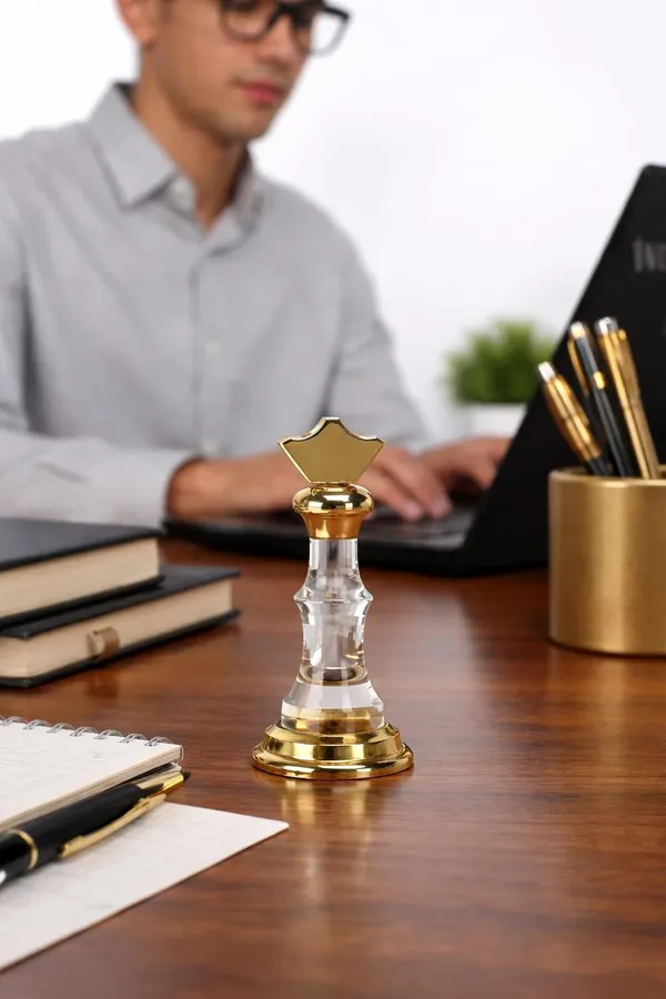 ZAHEPA_Chess_King_Acrylic_Paperweight_for_Office_Table,_Stylish_Desk_Accessory_&_Desktop_Decor,_Gold_Chess_Statue_Showpiece,_Fancy_Paper_Holder_Gift_for_Men,_Professionals,_Students_&_Corporate
