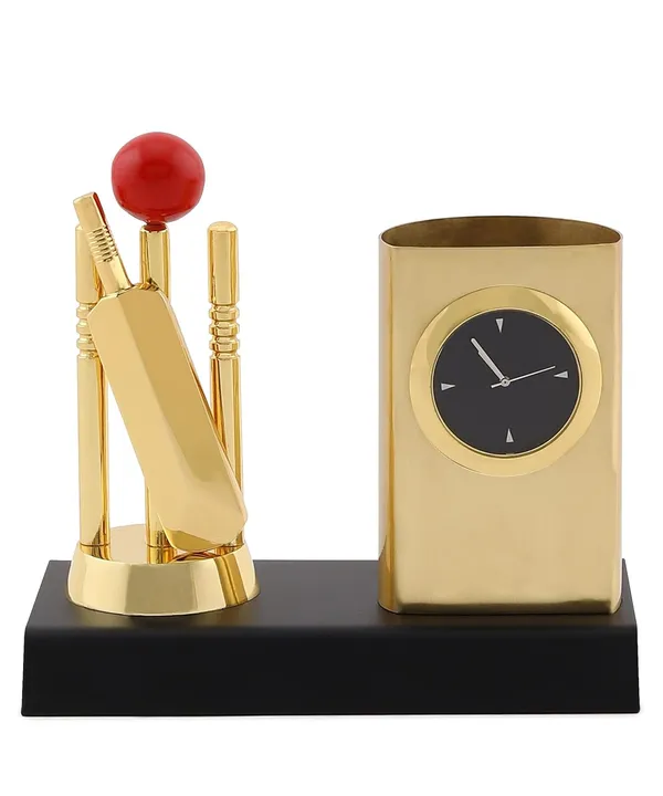 ZAHEPA_Cricket_Kit_Metal_Pen_Stand_with_Analog_Table_Clock,_Desktop_Organizer_Pencil_Holder,_Decorative_Showpiece_for_Office_Desk_Decor,_Compact_Durable_Accessory,_Corporate_Gift_for_Men