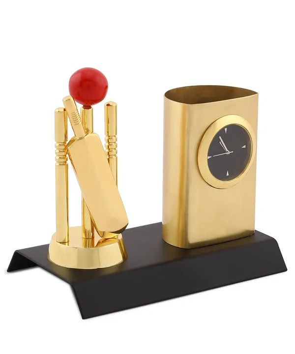ZAHEPA_Cricket_Kit_Metal_Pen_Stand_with_Analog_Table_Clock,_Desktop_Organizer_Pencil_Holder,_Decorative_Showpiece_for_Office_Desk_Decor,_Compact_Durable_Accessory,_Corporate_Gift_for_Men