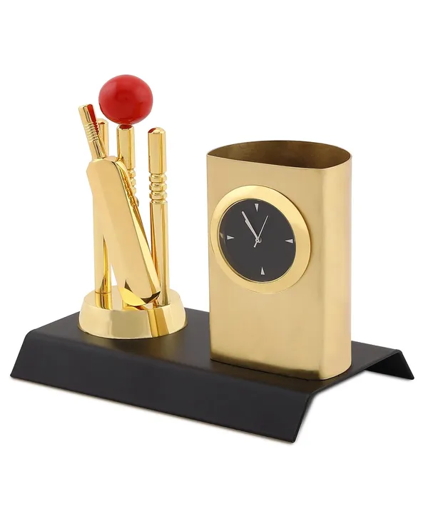 ZAHEPA_Cricket_Kit_Metal_Pen_Stand_with_Analog_Table_Clock,_Desktop_Organizer_Pencil_Holder,_Decorative_Showpiece_for_Office_Desk_Decor,_Compact_Durable_Accessory,_Corporate_Gift_for_Men