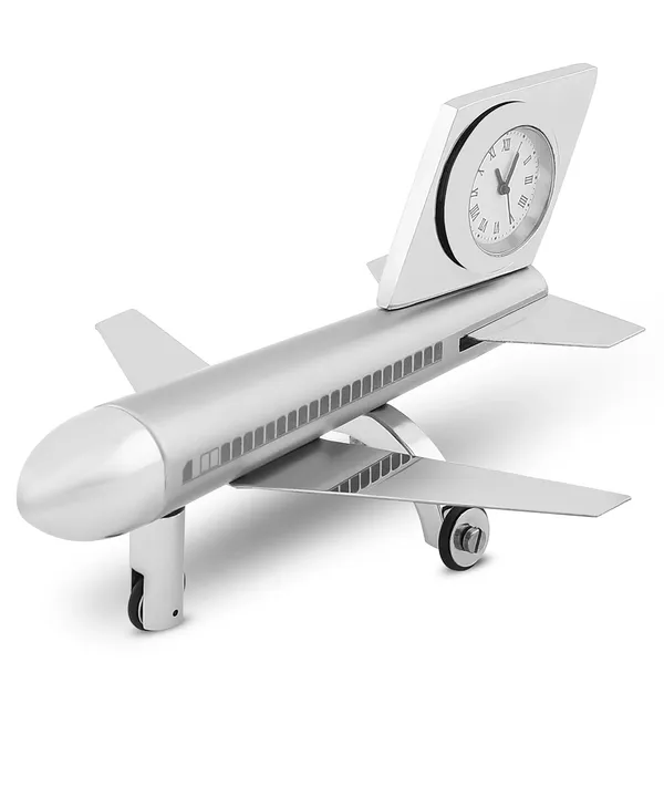 ZAHEPA_Metal_Aeroplane_Miniature_Table_Clock,_Analog_Aircraft_Model_Desk_Timepiece,_Polished_Steel_Decorative_Showpiece_for_Office_Desktop_Decor,_Corporate_Gift_for_Men_&_Professionals_(Silver)