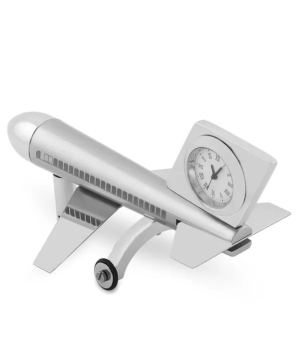 ZAHEPA_Metal_Aeroplane_Miniature_Table_Clock,_Analog_Aircraft_Model_Desk_Timepiece,_Polished_Steel_Decorative_Showpiece_for_Office_Desktop_Decor,_Corporate_Gift_for_Men_&_Professionals_(Silver)