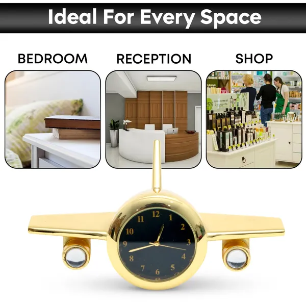 ZAHEPA_Metal_Aeroplane_Miniature_Analog_Table_Clock_|_Retro_Aircraft_Model_Desk_Watch_for_Office_&_Study_Table_|_Stylish_Home_Decor_Gift_for_Living_Room_|_Corporate_Gifting_Idea_(Golden)