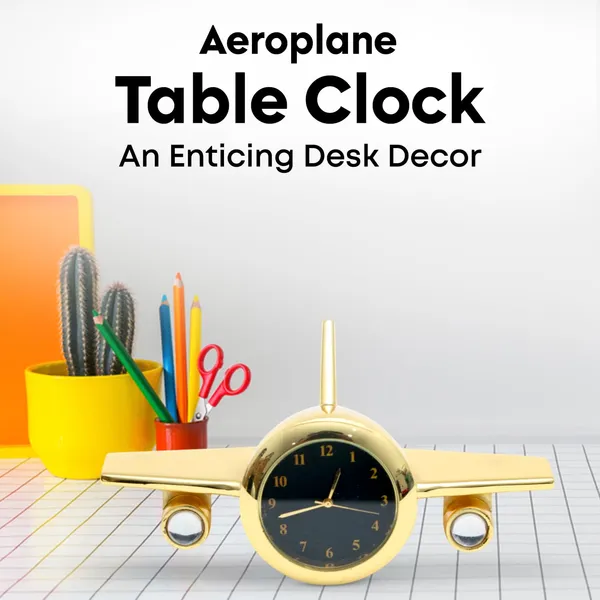 ZAHEPA_Metal_Aeroplane_Miniature_Analog_Table_Clock_|_Retro_Aircraft_Model_Desk_Watch_for_Office_&_Study_Table_|_Stylish_Home_Decor_Gift_for_Living_Room_|_Corporate_Gifting_Idea_(Golden)