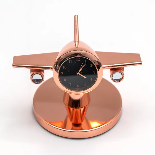 ZAHEPA_360_Rotating_Metal_Aeroplane_Miniature_Analog_Table_Clock_|_Retro_Aircraft_Model_Desk_Watch_for_Office_&_Study_Table_|_Stylish_Home_Decor_Gift_for_Living_Room_|_Corporate_Gifting_Idea_(Copper)