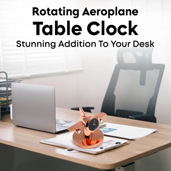ZAHEPA_360_Rotating_Metal_Aeroplane_Miniature_Analog_Table_Clock_|_Retro_Aircraft_Model_Desk_Watch_for_Office_&_Study_Table_|_Stylish_Home_Decor_Gift_for_Living_Room_|_Corporate_Gifting_Idea_(Copper)
