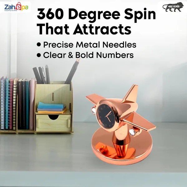 ZAHEPA_360_Rotating_Metal_Aeroplane_Miniature_Analog_Table_Clock_|_Retro_Aircraft_Model_Desk_Watch_for_Office_&_Study_Table_|_Stylish_Home_Decor_Gift_for_Living_Room_|_Corporate_Gifting_Idea_(Copper)