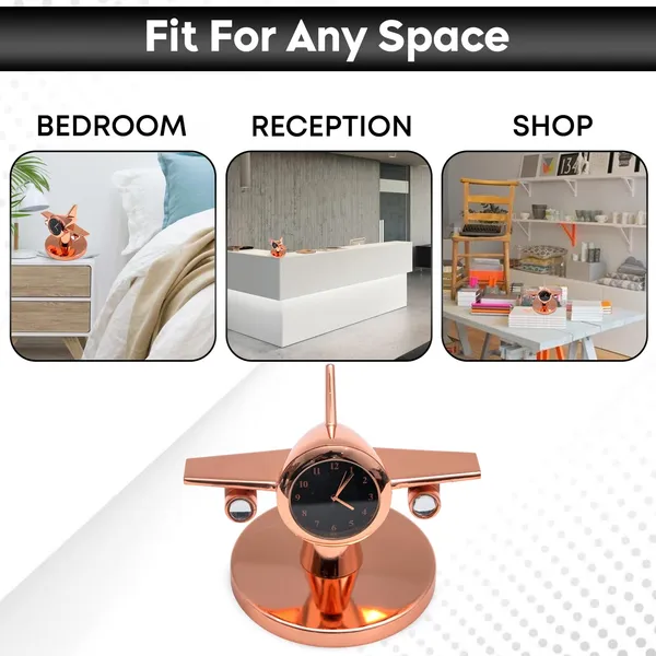 ZAHEPA_360_Rotating_Metal_Aeroplane_Miniature_Analog_Table_Clock_|_Retro_Aircraft_Model_Desk_Watch_for_Office_&_Study_Table_|_Stylish_Home_Decor_Gift_for_Living_Room_|_Corporate_Gifting_Idea_(Copper)