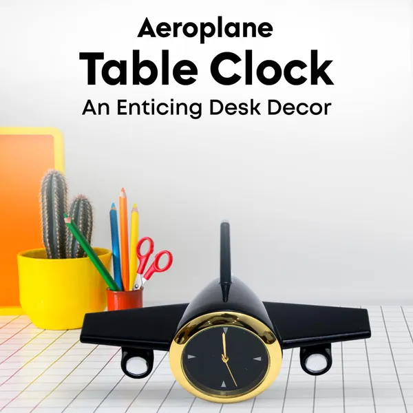 ZAHEPA_Metal_Aeroplane_Miniature_Analog_Table_Clock_|_Retro_Aircraft_Model_Desk_Watch_for_Office_&_Study_Table_|_Stylish_Home_Decor_Gift_for_Living_Room_|_Corporate_Gifting_Idea_(Black)