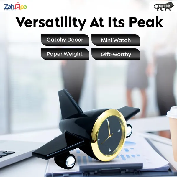 ZAHEPA_Metal_Aeroplane_Miniature_Analog_Table_Clock_|_Retro_Aircraft_Model_Desk_Watch_for_Office_&_Study_Table_|_Stylish_Home_Decor_Gift_for_Living_Room_|_Corporate_Gifting_Idea_(Black)