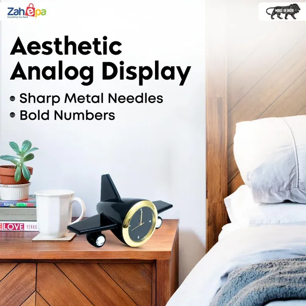 ZAHEPA_Metal_Aeroplane_Miniature_Analog_Table_Clock_|_Retro_Aircraft_Model_Desk_Watch_for_Office_&_Study_Table_|_Stylish_Home_Decor_Gift_for_Living_Room_|_Corporate_Gifting_Idea_(Black)