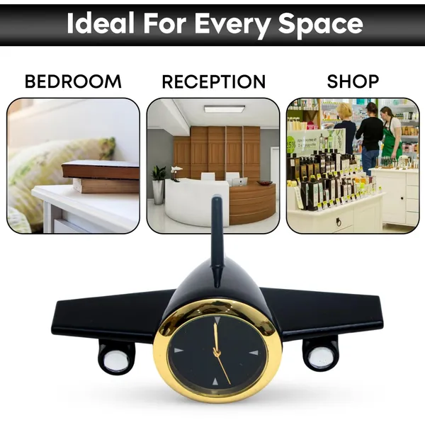 ZAHEPA_Metal_Aeroplane_Miniature_Analog_Table_Clock_|_Retro_Aircraft_Model_Desk_Watch_for_Office_&_Study_Table_|_Stylish_Home_Decor_Gift_for_Living_Room_|_Corporate_Gifting_Idea_(Black)