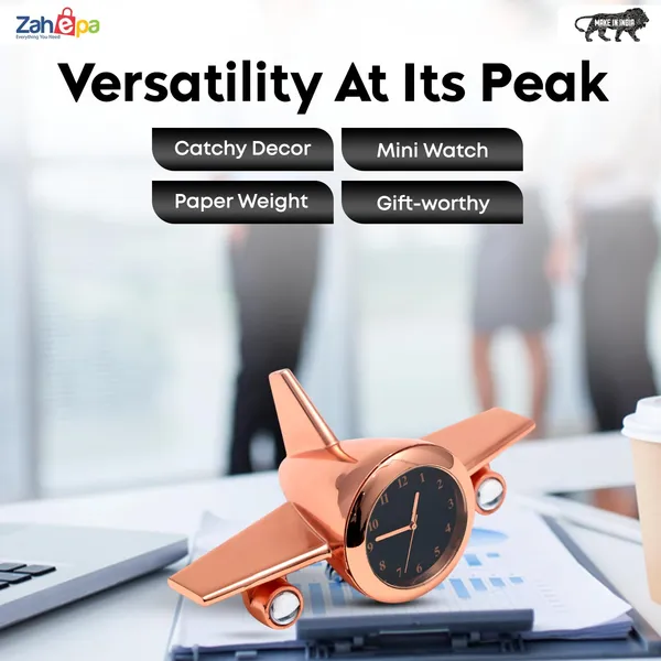 ZAHEPA_Metal_Aeroplane_Miniature_Analog_Table_Clock_|_Retro_Aircraft_Model_Desk_Watch_for_Office_&_Study_Table_|_Stylish_Home_Decor_Gift_for_Living_Room_|_Corporate_Gifting_Idea_(Copper)