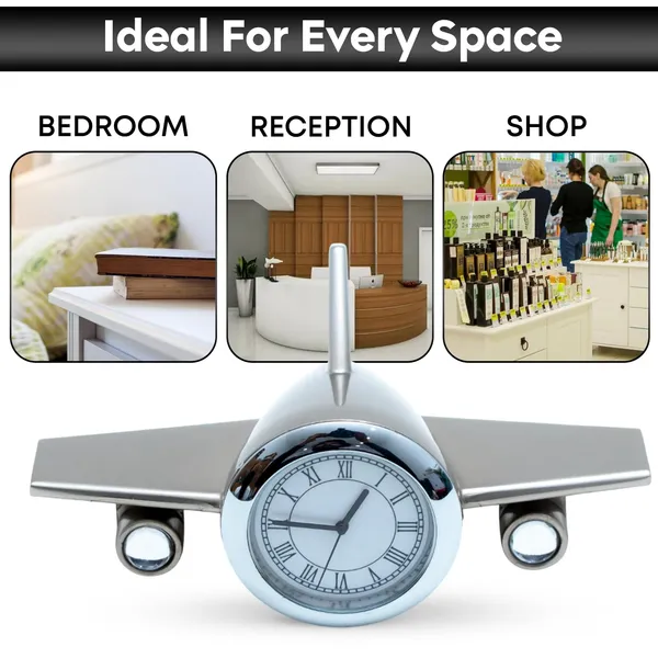 ZAHEPA_Metal_Aeroplane_Miniature_Analog_Table_Clock_|_Retro_Aircraft_Model_Desk_Watch_for_Office_&_Study_Table_|_Stylish_Home_Decor_Gift_for_Living_Room_|_Corporate_Gifting_Idea_(Silver)