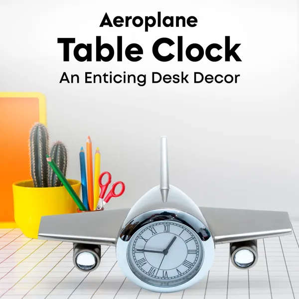 ZAHEPA_Metal_Aeroplane_Miniature_Analog_Table_Clock_|_Retro_Aircraft_Model_Desk_Watch_for_Office_&_Study_Table_|_Stylish_Home_Decor_Gift_for_Living_Room_|_Corporate_Gifting_Idea_(Silver)