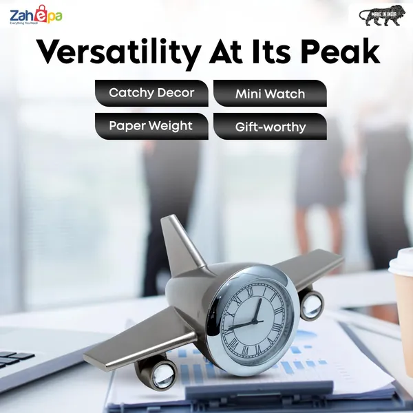 ZAHEPA_Metal_Aeroplane_Miniature_Analog_Table_Clock_|_Retro_Aircraft_Model_Desk_Watch_for_Office_&_Study_Table_|_Stylish_Home_Decor_Gift_for_Living_Room_|_Corporate_Gifting_Idea_(Silver)