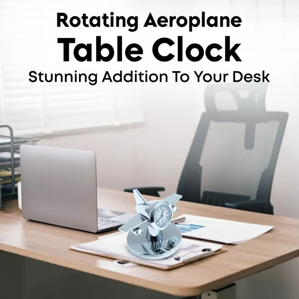 ZAHEPA_360_Rotating_Metal_Aeroplane_Miniature_Analog_Table_Clock_|_Vintage_Aircraft_Model_Desk_Watch_for_Office_&_Study_Table_|_Stylish_Decor_Gift_for_Living_Room_|_Corporate_Gifting_Idea_(Silver)