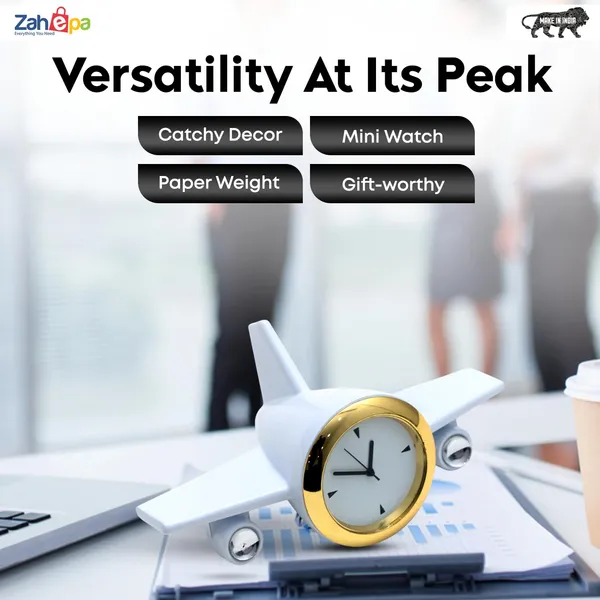 ZAHEPA_Metal_Aeroplane_Miniature_Analog_Table_Clock_|_Retro_Aircraft_Model_Desk_Watch_for_Office_&_Study_Table_|_Stylish_Home_Decor_Gift_for_Living_Room_|_Corporate_Gifting_Idea_(White)