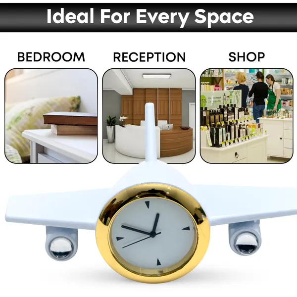 ZAHEPA_Metal_Aeroplane_Miniature_Analog_Table_Clock_|_Retro_Aircraft_Model_Desk_Watch_for_Office_&_Study_Table_|_Stylish_Home_Decor_Gift_for_Living_Room_|_Corporate_Gifting_Idea_(White)
