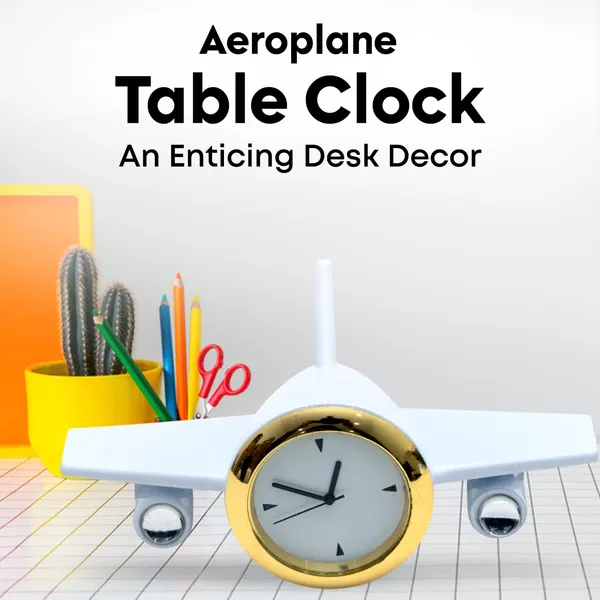 ZAHEPA_Metal_Aeroplane_Miniature_Analog_Table_Clock_|_Retro_Aircraft_Model_Desk_Watch_for_Office_&_Study_Table_|_Stylish_Home_Decor_Gift_for_Living_Room_|_Corporate_Gifting_Idea_(White)