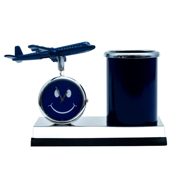ZAHEPA_Aeroplane_Miniature_Metal_Pen_Stand_with_Analog_Table_Clock,_Desktop_Organizer_Pencil_Holder,_Stylish_Desk_Accessory_for_Office_Table_Decor,_Storage_Box,_Corporate_Gift_for_Men_(Blue)