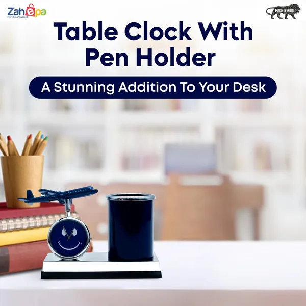 ZAHEPA_Aeroplane_Miniature_Metal_Pen_Stand_with_Analog_Table_Clock,_Desktop_Organizer_Pencil_Holder,_Stylish_Desk_Accessory_for_Office_Table_Decor,_Storage_Box,_Corporate_Gift_for_Men_(Blue)