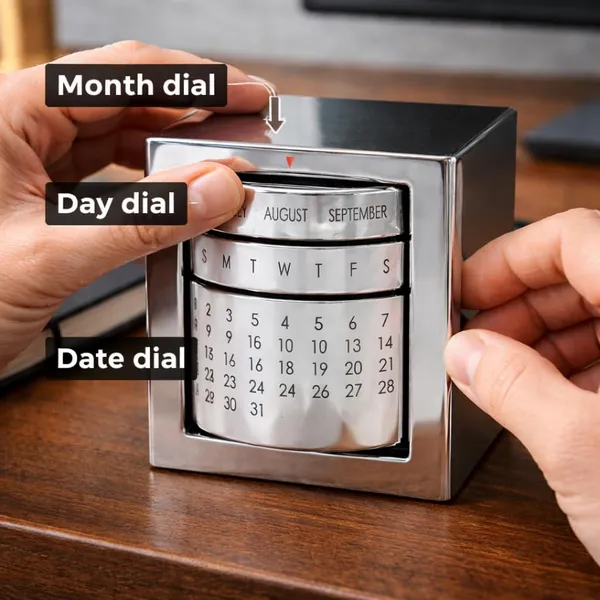ZAHEPA_Stainless_Steel_Perpetual_Desk_Calendar,_Reusable_Rotating_Metal_Block_Calendar_for_Office_Table_&_Home_Decor,_Stylish_Gift_for_Professionals,_Students_&_Corporate_New_Year_Gifting_(Silver)